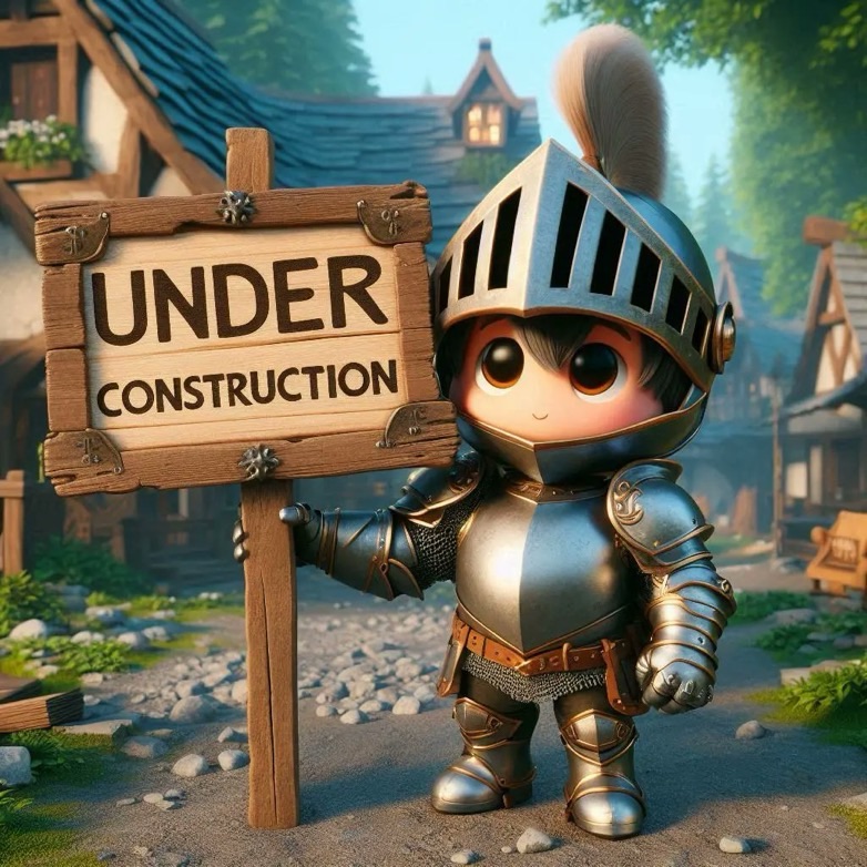 Adorable knight holding a sign that says "Under Construction. Art by @JayFeezy.